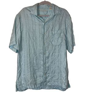 Caribbean Shirt‎ Mens Sz M Teal Blue Button Down Collar Linen Cotton Blend Beach